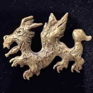 Small Vintage Brass Fantasy Winged Dragon Hair Ornament or Pendant